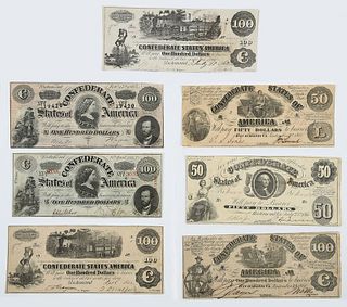 Seven High Denomination Confederate Notes 