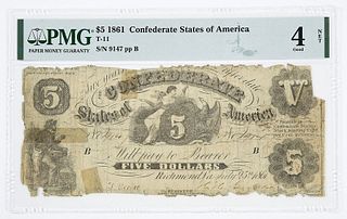 1861 $5 Confederate Note T-11