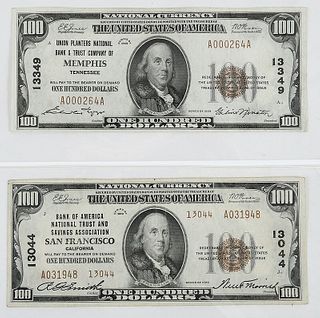Two $100 National Bank Notes 