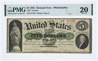 1861 $5 Philadelphia Demand Note
