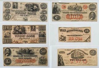 13 Mississippi Obsolete Bank Notes 