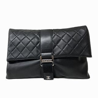 Chanel Fold Over Clutch Quilted Lambskin Medium