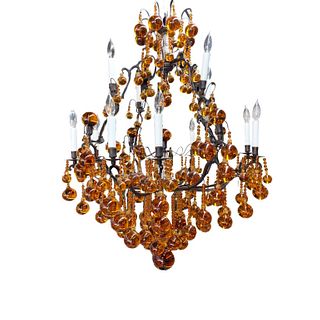 Metal And Amber Chandelier 16 Light