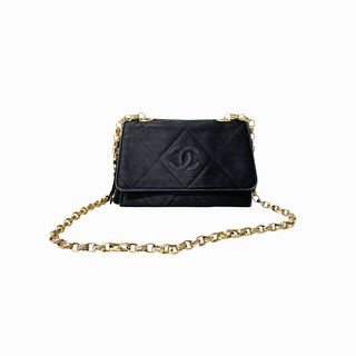 Vintage Chanel Charcoal Black Suede Leather Purse