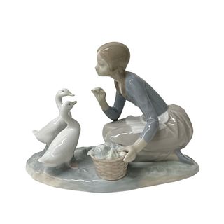 Lladro Girl With Duck Group Porcelain Figure