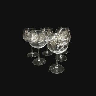 (6) Six Art Glass Wine Glasses