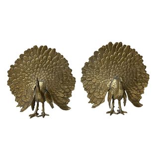 Two Gold Peacock Bronze Sculptures