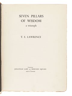 LAWRENCE, Thomas Edward (1888-1935). Seven Pillars of Wisdom. London: Jonathan Cape, 1935.