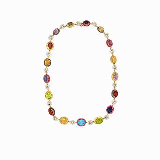 18K Colored Stone And DIamond Necklace