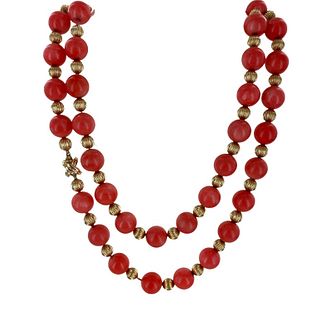 Tiffany & Co. Italian Coral Gold Bead Vintage 36"