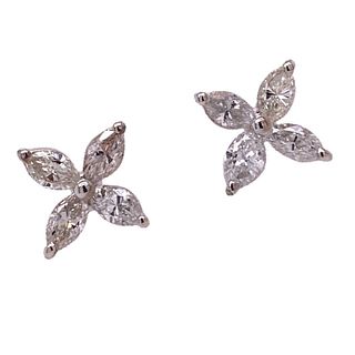 Marquise Diamond Floral Stud Earrings 18 Karat Whi