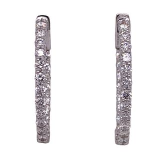 Diamond Oval In & Out Hoop Earrings 14 Karat White