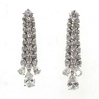 1970's Diamond Platinum Dangle Earrings Pear Round