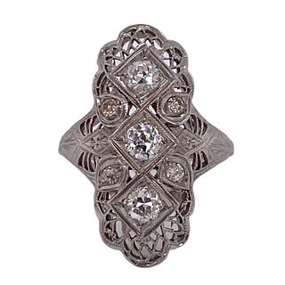 Art Deco Diamond 18 Karat White Gold Cocktail Ring
