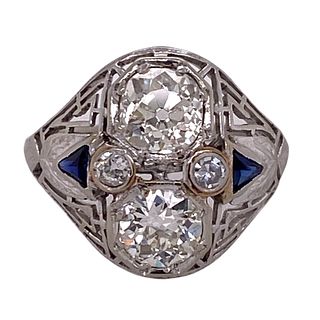 Art Deco Diamond Sapphire Accent Platinum Cocktail
