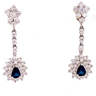 Diamond Sapphire 18 Karat White Gold Drop Earrings