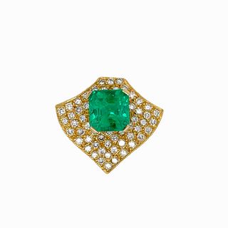Emerald And Diamond Pendant Brooch