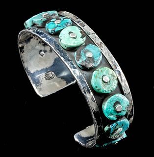 Vintage Mexican Silver & Turquoise Cuff Bracelet