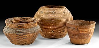 Three 19th C. Native American Woven Fiber Baskets