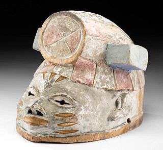 Early 20th C. Yoruba Polychrome Wood Gelede Helmet Mask