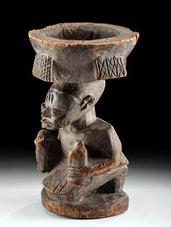 Early 20th C. African Yoruba Figural Wood Bowl