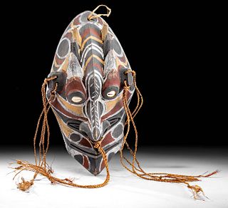 20th C. Papua New Guinea Polychrome Wood & Fiber Mask