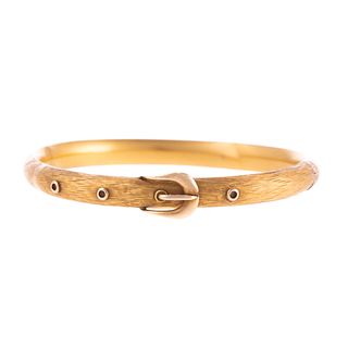 A Textured Gold Buckle Bangle Bracelet