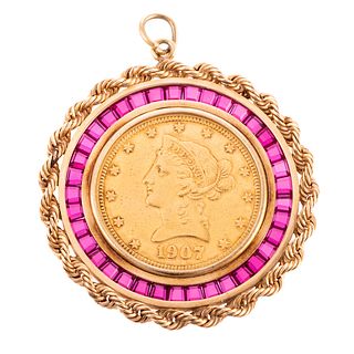 A 1907 $10 Gold Coin in Ruby Bezel