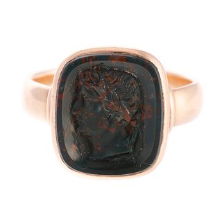 An Antique Bloodstone Roman Cameo Ring in 14K