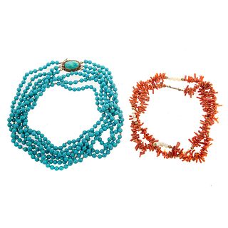 A Branch Coral Necklace & A Turquoise Necklace