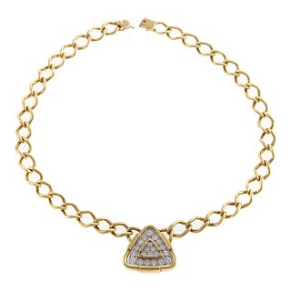 A Curb Link Necklace with Diamond Pendant in 18K