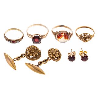 Pair of Art Nouveau Cufflinks & Other Gold Jewelry