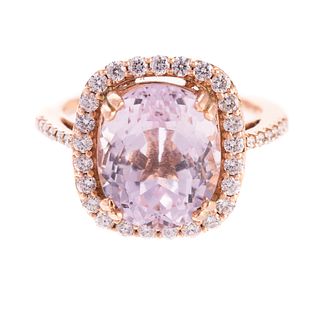A 14K Rose Gold Kunzite & Diamond Ring