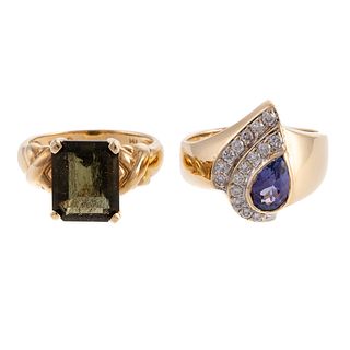 A Tanzanite Diamond Ring & 14K Ring