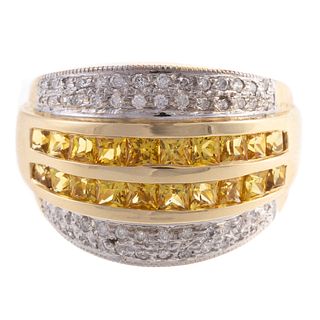 A 14K Channel Set Yellow Sapphire & Diamond Ring