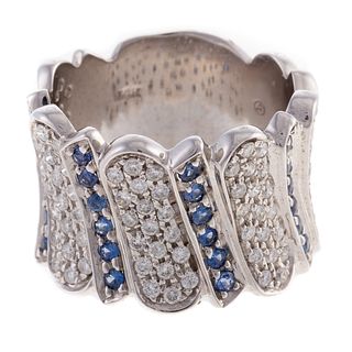 A Wide Pave Diamond & Sapphire Band in 14K