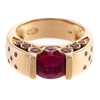 A Tension Set Ruby & Pink Sapphire Ring in 14K