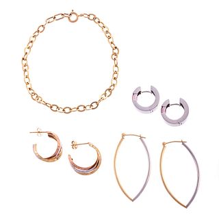 A Collection of Hoop Earrings & Link Bracelet