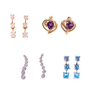 A Collection of 14K Gemstone & Diamond Earrings