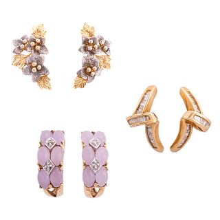 A Trio of Earrings in Diamond, Rose Quartz & Gold