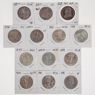 A Group of 13 Type Half Dollars