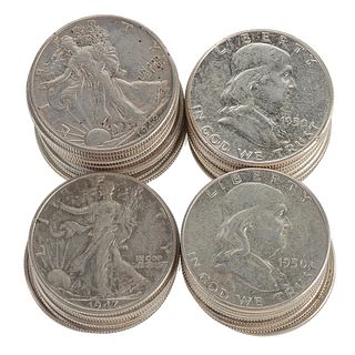 34 Silver Halves - 16 Franklin & 18 Walkers