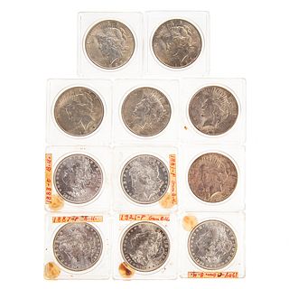 Five MS61-63 Morgans & Six AU/Unc Peace Dollars