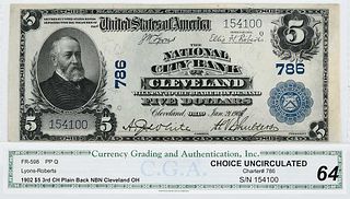 1902 $5 National City Bank Cleveland, Ohio