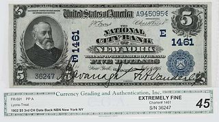 1902 $5 National City Bank New York, NY