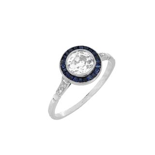 Deco Diamond, Sapphire and Platinum Ring