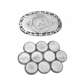 (2) Coin Mounted Belt Buckles