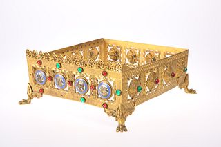 A GOTHIC REVIVAL 'JEWELLED' BRASS MISSAL STAND, CIRCA 1870,