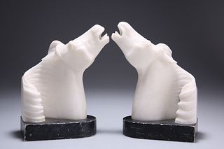 A PAIR OF ALABASTER BOOKENDS, PROBABLY ITALIAN, EARLY 20TH 