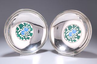 GEORG JENSEN
 A RARE PAIR OF DANISH SILVER AND ENAMEL BOWLS